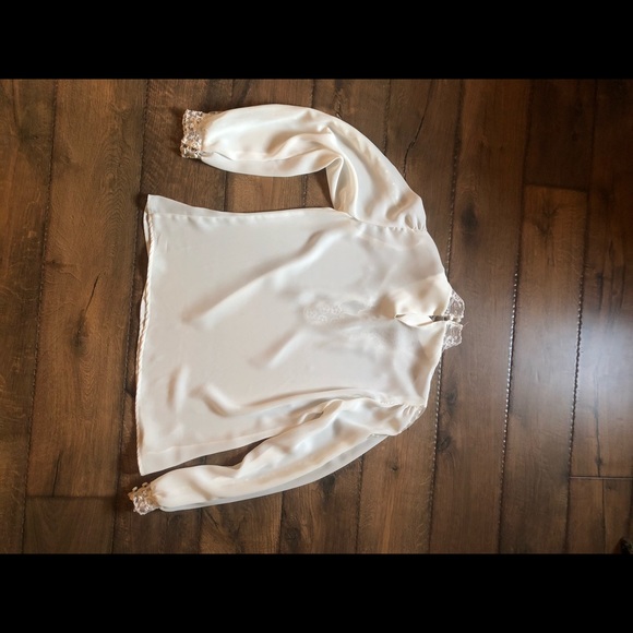 Authentic Vintage Beautiful Lace mesh blouse, high neck, swiss dot insets, Doen - Picture 8 of 15